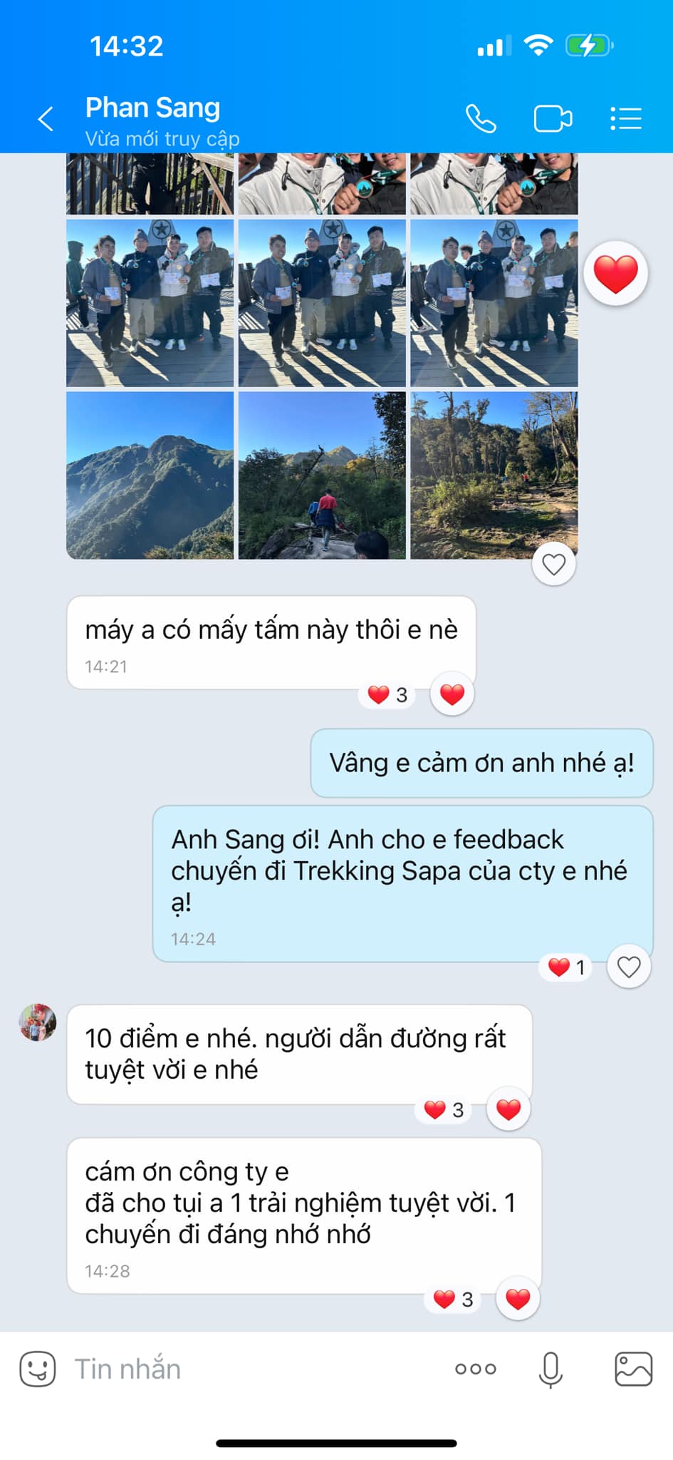 phản hồi khách hàng trekking fansipan